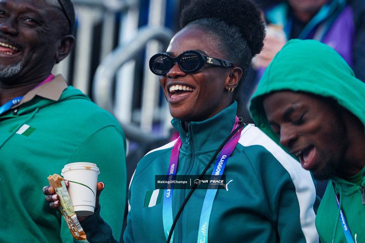 MakingOfChamps's tweet photo. Tobi Amusan in the stands to show support to Ezekiel Nathaniel when he came out for the men's 400m Hurdles final. 

"Let's get this... Ezekiel," Tobi was screaming in the stands. 

Nathaniel would go on to win the GOLD medal, Nigeria's only 🥇medal of Day 9 at #Glasgow2026 https://t.co/oI2Vmm6SJc