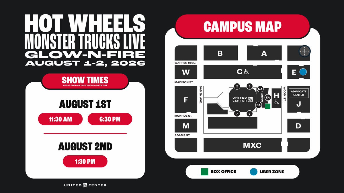 UnitedCenter's tweet photo. Here’s what you need to know before the Hot Wheels Monster Trucks race into town 🚗💨

Who’s ready?! https://t.co/3UZEeLtLXg