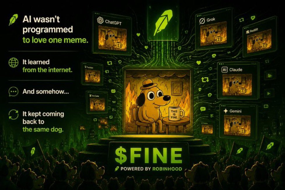 thisisfine_RH's tweet photo. AI wasn’t programmed to love one meme.

It learned from the internet.

And somehow…

It kept coming back to the same dog.

$FINE https://t.co/kvN2cy5cj4