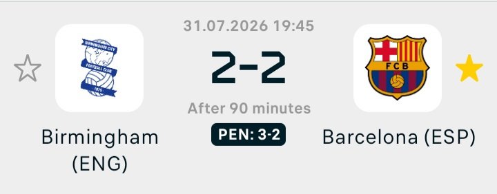 Abdulhak114's tweet photo. ⚽️ Birmingham win it 3-2 on penalties after a thrilling 2-2 draw with Barcelona! Hamza Abdelkarim's brace the standout on the night. "Good to have you, @FCBarcelona" — a memorable pre-season night at St Andrew's 🔵🔴🤝 #FCBarcelona #BCFC https://t.co/9AuAtWk7RW