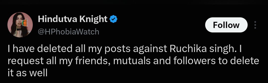 ugach_kahitarii's tweet photo. >Scums like Hindutva Knight spread fake info around Ruchika Singh that she's 25.

> Doxxed a juvenile and told Hindu fringe groups to aggressively go after her

> Now that everything is out in the open, and also because upar se order aaya hain, he's trying to save his ass https://t.co/W1LMSniKZT
