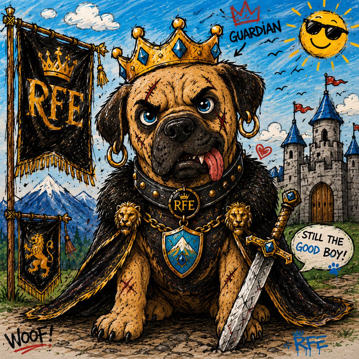 RFE531's tweet photo. Battle scars, royal crown, and a little bit of madness. 👑🐺⚔️
The funniest guardian in the Sarabi universe is ready for battle.
Sarabi Guardians: Cute outside, fearless inside.
#SarabiGuardians #NFT #NFTCommunity #Web3 #DigitalArt #AIArt #Ethereum https://t.co/2I6AmzJoNJ