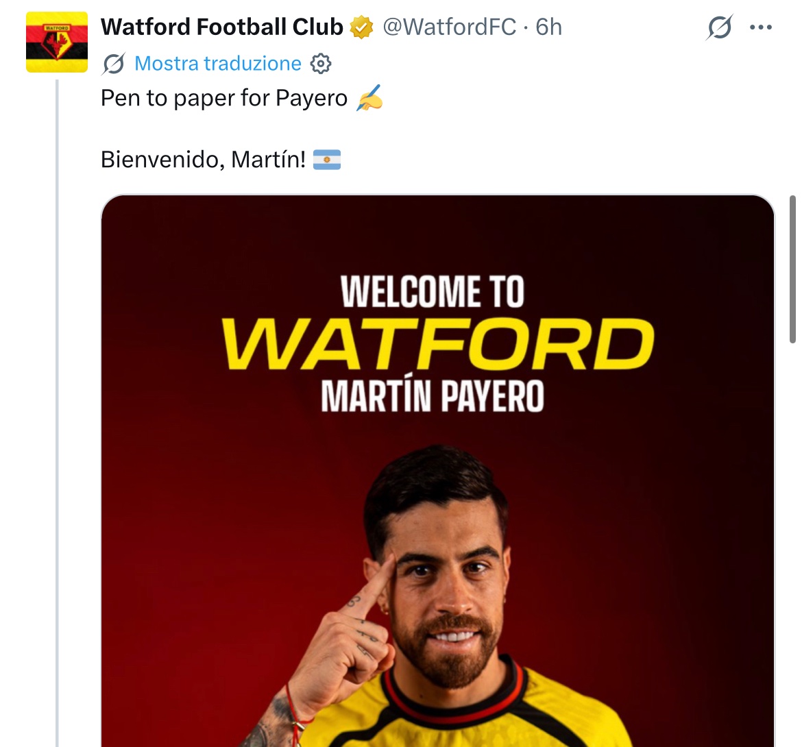 NicoSchira's tweet photo. Now it’s official! Martin #Payero to #WatfordFC from #Udinese. No surprise here and confirmed since the last July 18 as an exclusive revealed! #transfers https://t.co/OuKRuZDhMG