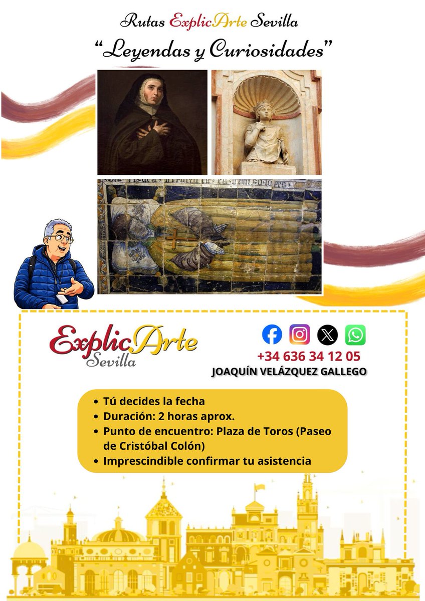 ExplicarteS's tweet photo. 31-07-26 Haz tu ruta con ExplicArte Sevilla: Tú decides la ruta, la fecha y el precio (Free Tour - propina), de la mano de un historiador del Arte, una experiencia privada y personalizada a tu gusto. Contacta mediante WhatsApp al 636341205 o al email explicartesevilla@gmail.com https://t.co/JEhJV0ocpA