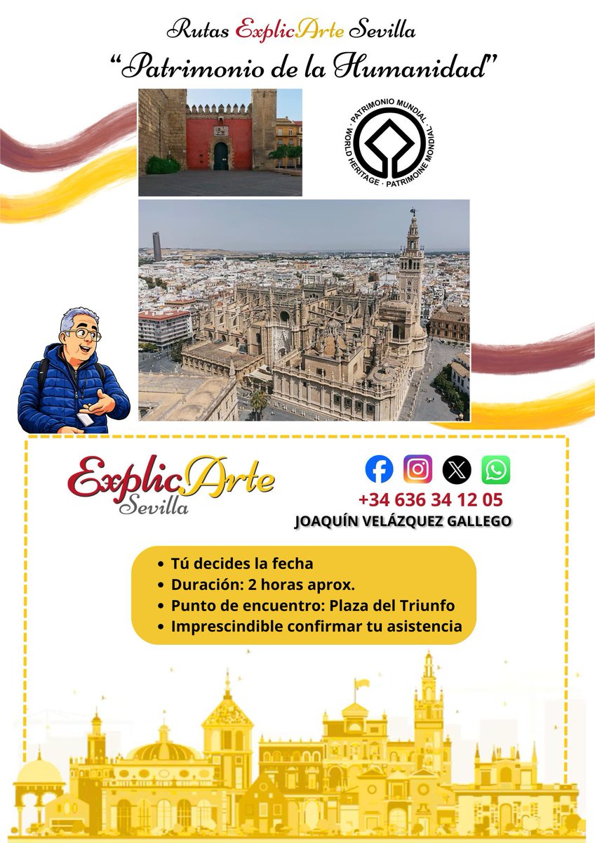 ExplicarteS's tweet photo. 31-07-26 Haz tu ruta con ExplicArte Sevilla: Tú decides la ruta, la fecha y el precio (Free Tour - propina), de la mano de un historiador del Arte, una experiencia privada y personalizada a tu gusto. Contacta mediante WhatsApp al 636341205 o al email explicartesevilla@gmail.com https://t.co/JEhJV0ocpA