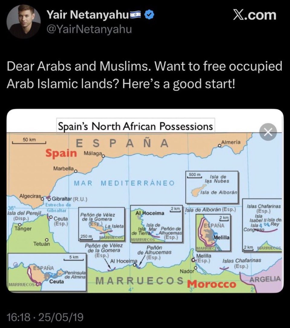 KevinDFrye's tweet photo. Son of the Israeli Prime Minister.

The malicious reality of Zionist geopolitics. 

Openly directing hostile Arab and Muslim populations away from the Middle East.

Pointing them directly at European territories like Ceuta and Melilla.

They don't just watch the invasion of the West, they actively encourage and route it to protect their own borders.

They view historic European civilization as an expendable zone to absorb global friction.