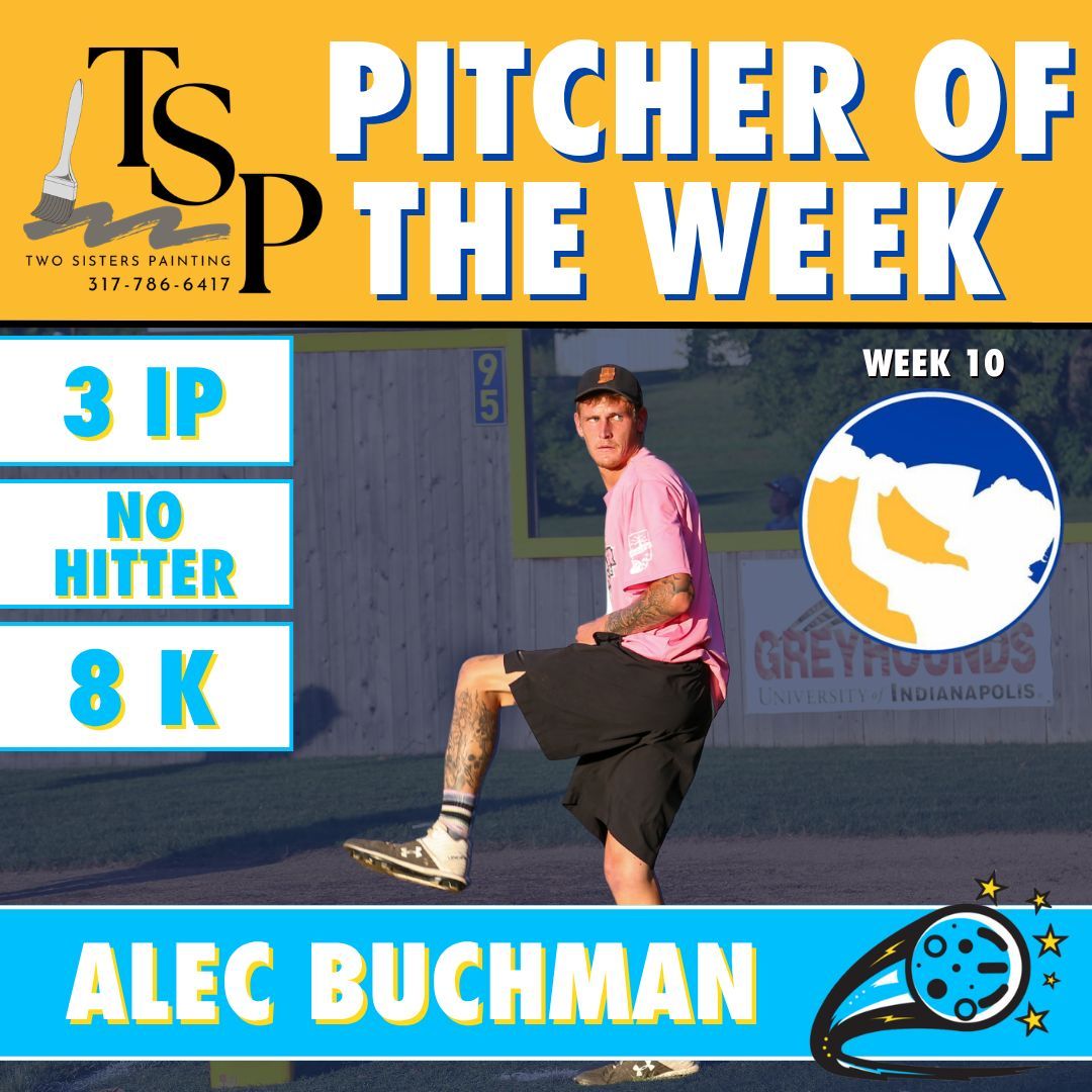 CircleCityWiff's tweet photo. Two no-nos this week means two Pitchers of the Week! Buch shut down the Outlaws in a dominant three inning complete game no-hitter. https://t.co/SxzRwkjmKK