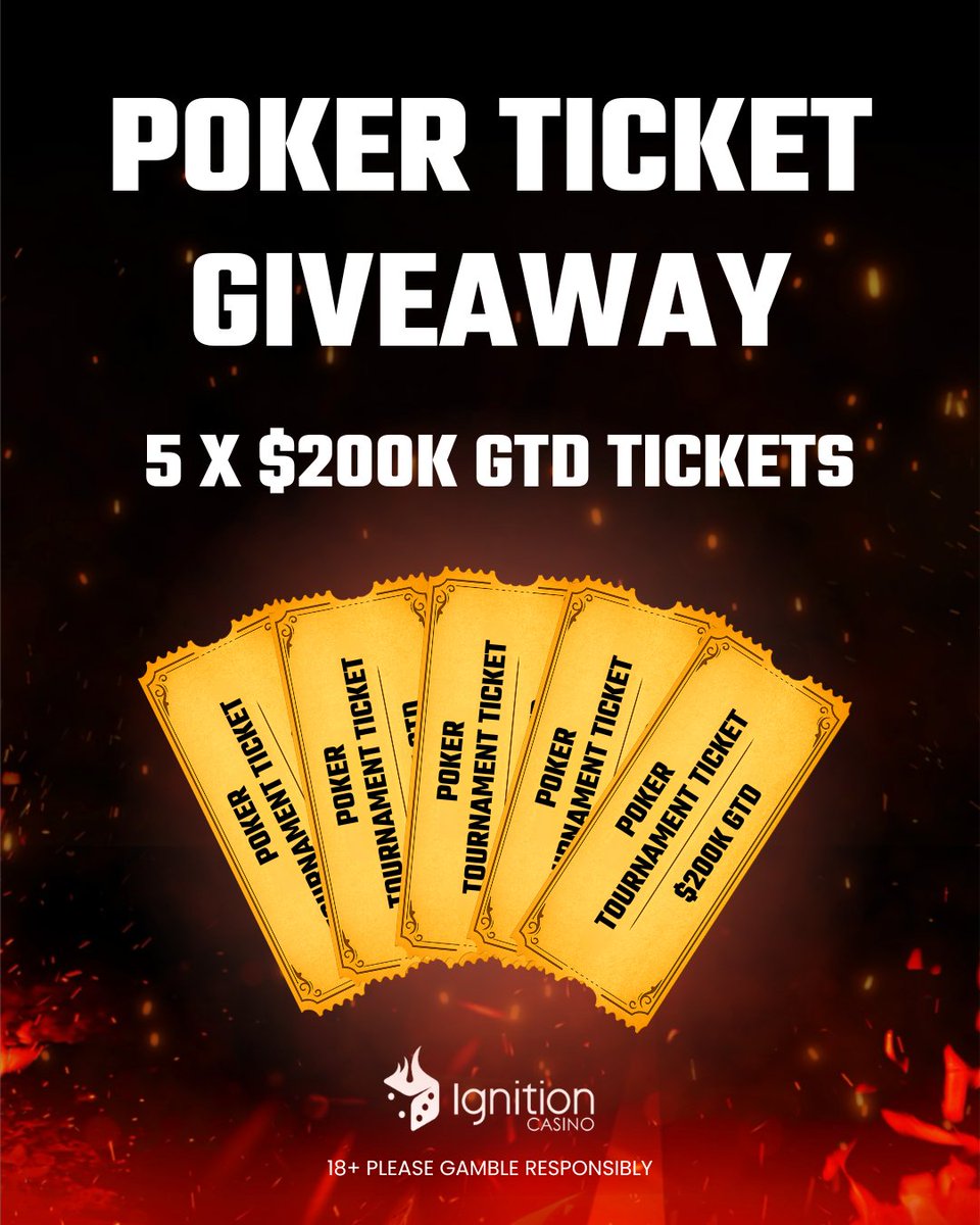 IgnitionCasino's tweet photo. 🤑 $200K GTD TICKETS 🫡

We're giving away 5 x $200K GTD TOURNAMENT TICKETS!

To enter:

- Like and share this post 🤞
- Comment your Ignition USERNAME (not email) ✅
- Tell us what you would buy if you won the jackpot? 💰

Winner announced August 4th.

Must be USA based, 18+ with a min. $10 deposit on Ignition in the last 7 days.

Good luck!