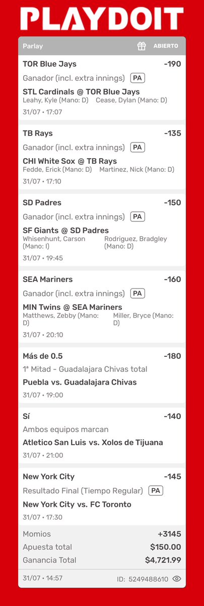 vedencs's tweet photo. Cerramos julio con este parlay para que nos traiga suerte de cara al grupo premium del mes de agosto (informes por MD) gracias a los que han confiado y se han suscrito, a los que no, no se preocupen, seguiré pasando parlay por aquí free de vez en cuando. Vamos por los verdes.💰🤑 https://t.co/K2UHq9cNTy