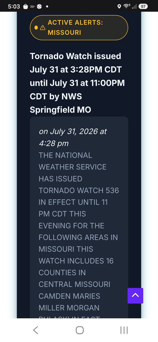 globalwxpro's tweet photo. #TornadoWatch #Tornado #wxtwitter
@NWStornado has issued a Tornado Watch for parts of Missouri until 11 PM CDT https://t.co/uz0P31HkOZ https://t.co/7dej7Qn8vR