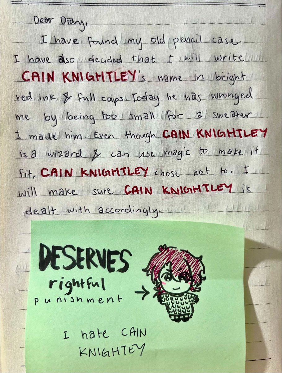 deepfriedknight's tweet photo. I never continued it because I forgot but I did a hate journal of Cain Knightley https://t.co/KUoobcHij5