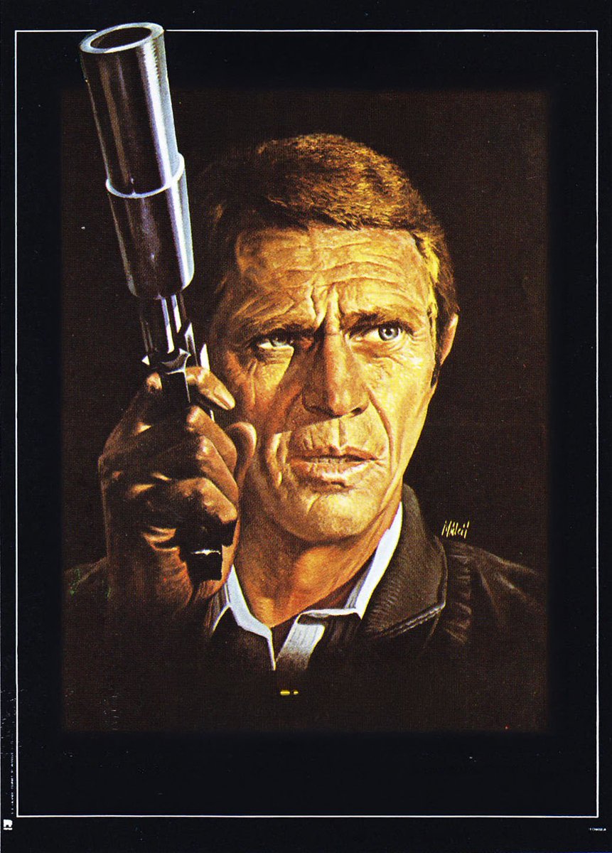 cosechadel66's tweet photo. Ilustración de Steve McQueen para el cartel francés de "Cazador a sueldo", su última película, en 1980 #TalDíaComoHoy #ElActor https://t.co/I1xONgMgII