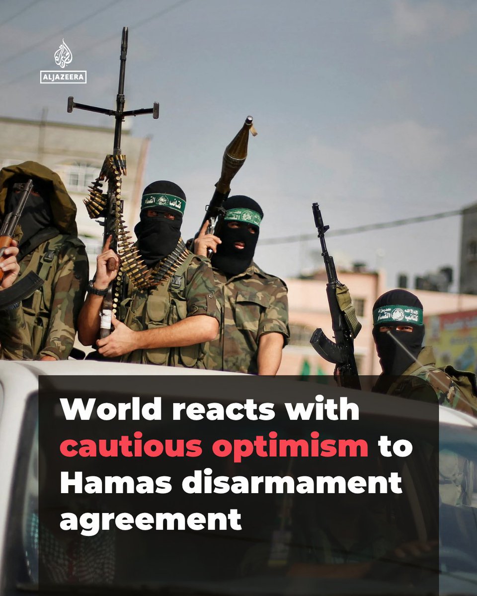 AJEnglish's tweet photo. Hamas has announced that it has agreed to a deal aimed at fully ending Israel’s genocide in Gaza, which has inflicted death and destruction on the enclave for nearly three years. 

Here’s how the world and the key players have reacted: https://t.co/ZC6wQcdzKT https://t.co/01PsVmBFoa