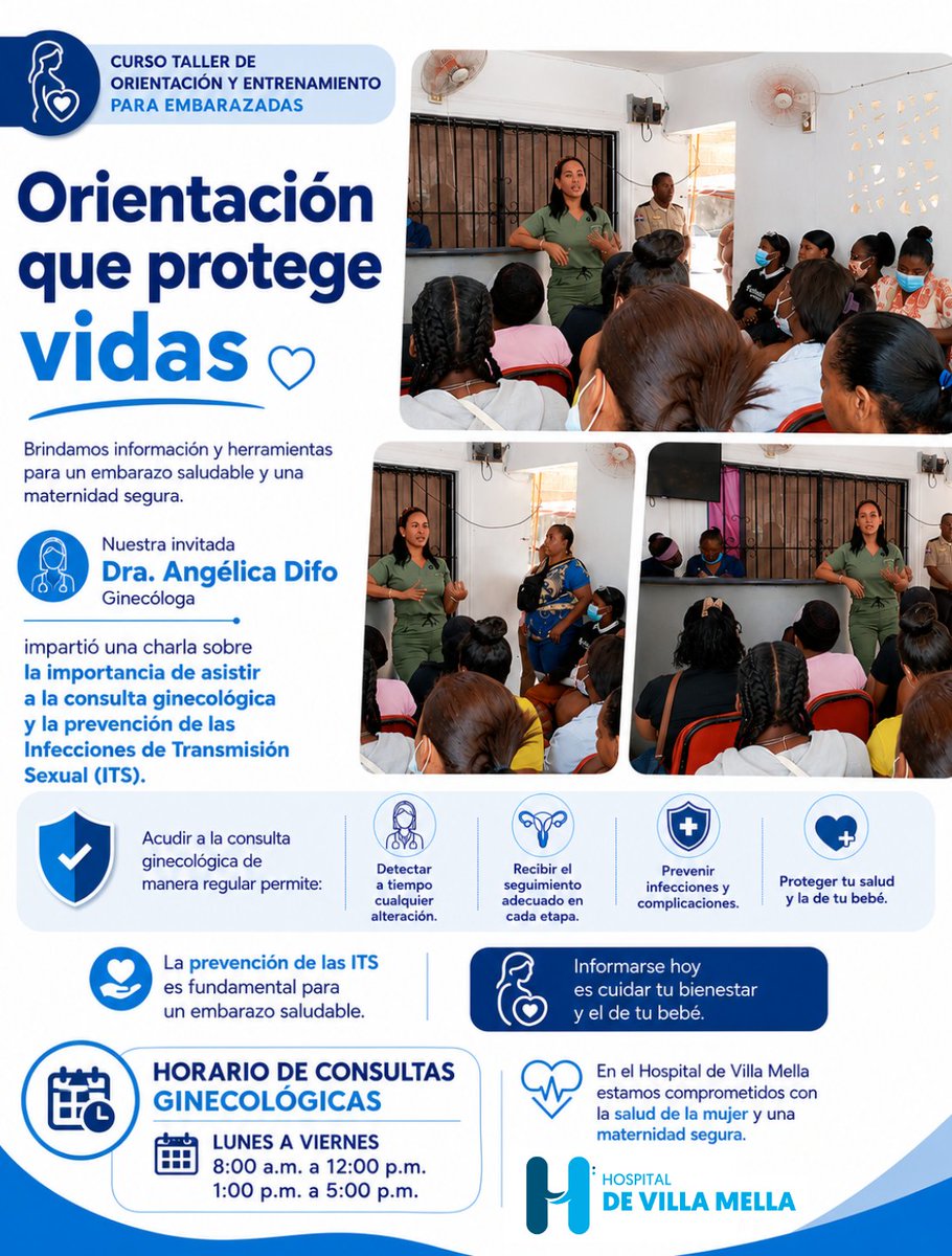villa_mella's tweet photo. 🤰💙 Cada consulta durante el embarazo es una oportunidad para proteger tu salud y la de tu bebé.

En el Hospital de Villa Mella continuamos desarrollando nuestro Curso Taller de Orientación y Entrenamiento para Embarazadas, https://t.co/oi3CObzq6O