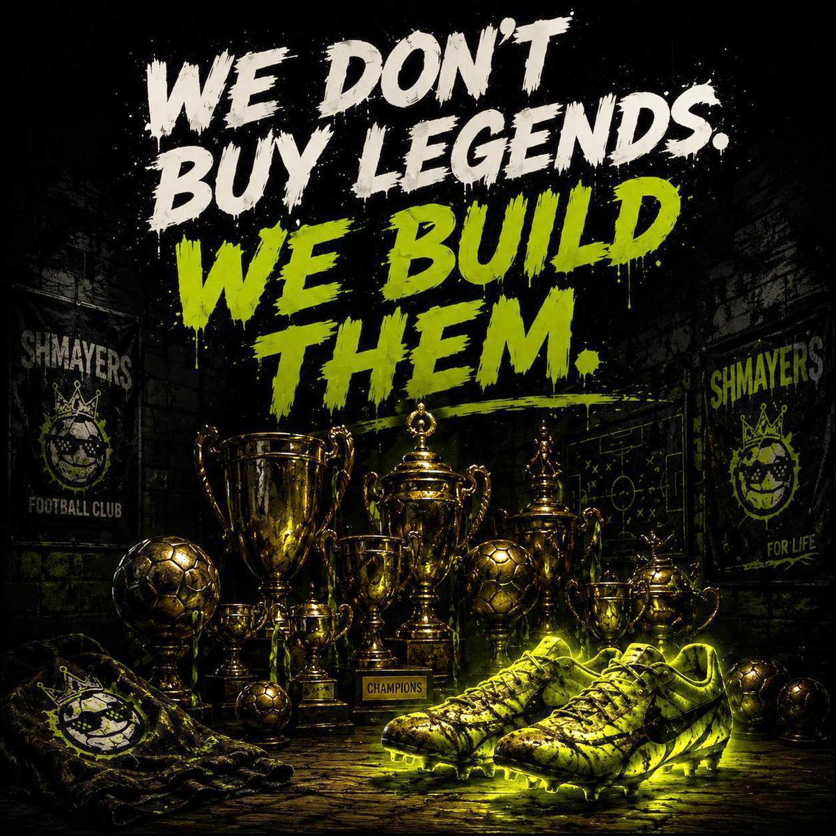 shmayers_fun's tweet photo. "True power is grown on the training pitch, not inside corporate boxes." 

Lock into the Gaffer's strategy, lace up your boots, and claim your spot among the champions.

💚 SHMAYERS FOR LIFE! 🤍 https://t.co/BXyadcTXVr