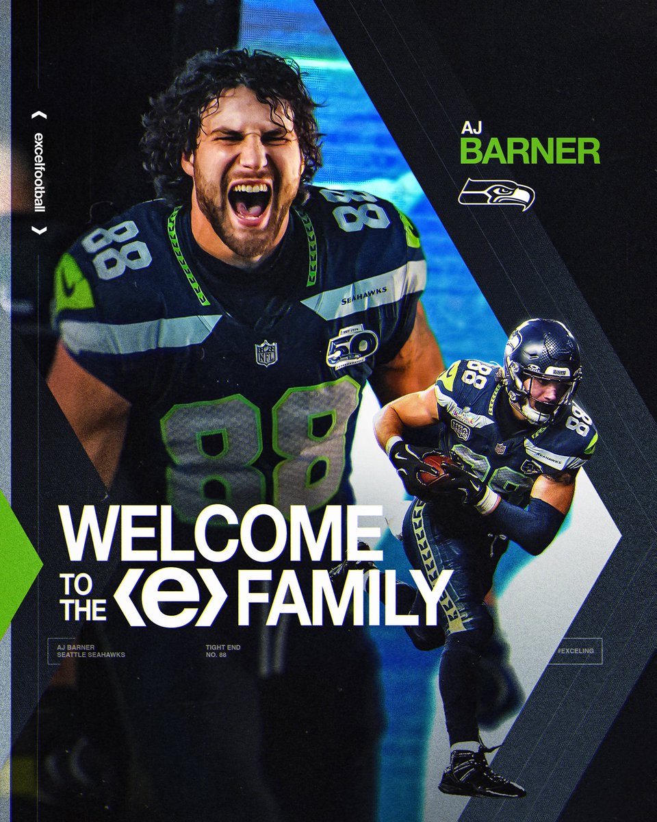 excelfootball's tweet photo. Welcome to the <e> family Super Bowl Champ, AJ Barner! ๐ค #exceling https://t.co/kuIt2AE5P9