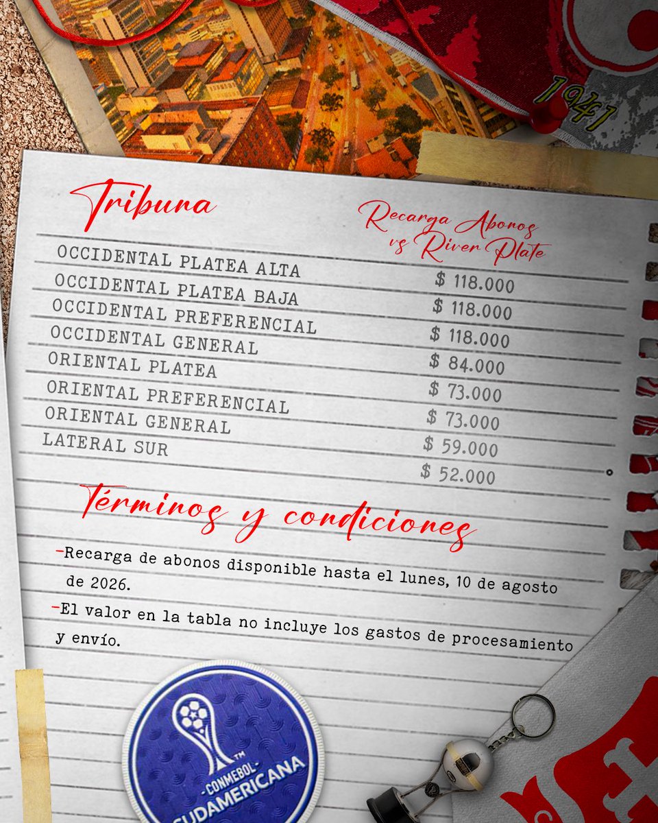 SantaFe's tweet photo. ¡Ya está a la venta el Combo Continental 🇮🇩 para acompañar al León en Copa, Liga y Sudamericana 🏆!

✔️ Disponible hasta el  5 de agosto.
✔️ Abonados podrán realizar la recarga para el partido vs. River Plate hasta el 10 de agosto.

Adquiere el tuyo 👉🏻 https://t.co/p2I19II4oC https://t.co/T2dZAm7N3b