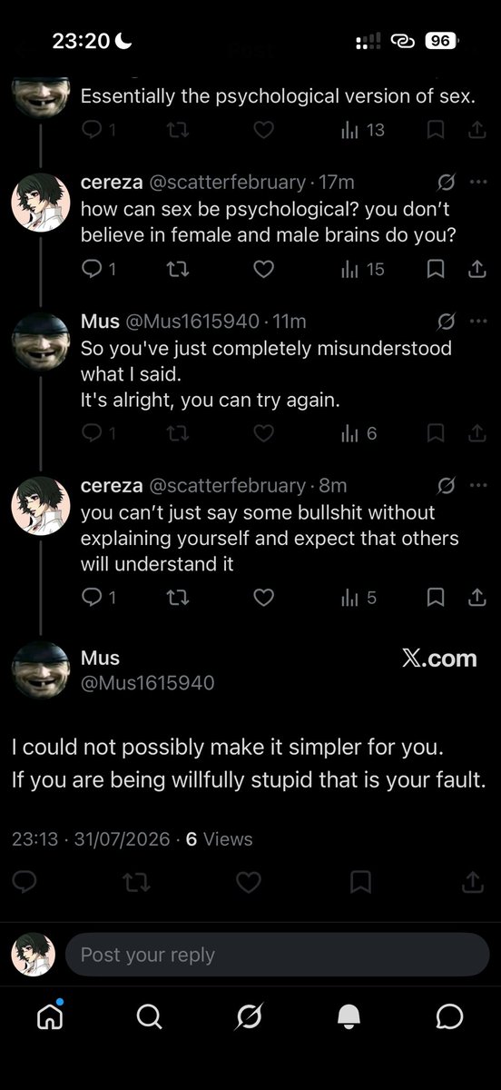 scatterfebruary's tweet photo. >gets asked what gender is
>makes up some bullshit
>refuses to elaborate 
>blocks me
🥸😭 https://t.co/oYNWYVA8NT