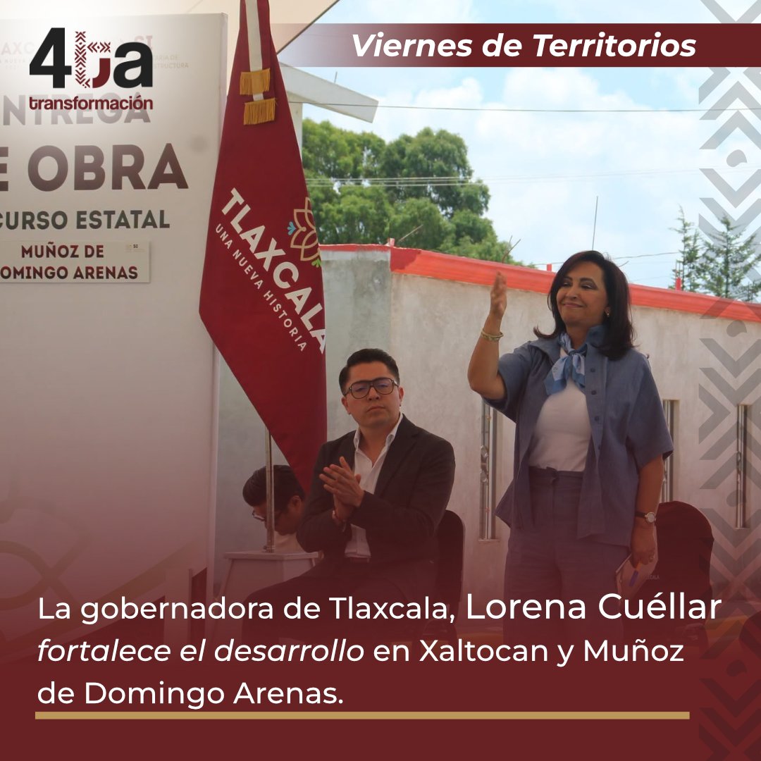 4taTransforma's tweet photo. ¡RESULTADOS QUE TRANSFORMAN TLAXCALA! 🇲🇽🏗️❤️ La gobernadora Lorena Cuéllar encabezó la entrega de importantes obras de infraestructura hidráulica, vialidades y adocenamiento en Xaltocan y Muñoz de Domingo Arenas.

Con manejo transparente del presupuesto y sin pedir prestado, el Gobierno de Tlaxcala sigue llevando agua potable, calles dignas y bienestar a las comunidades que durante años estuvieron en el olvido. 🌱✨ ¡Porque la verdadera transformación se demuestra con hechos, obras públicas y justicia social a ras de suelo! 🦅🙌

¡Por un Tlaxcala próspero, justo y con desarrollo para todas y todos! 📈🏠

📲 ¡Apoya compartiendo este post y dejando tu mensaje de apoyo abajo en los comentarios! 👇

#La4taTransformación #Tlaxcala #LorenaCuéllar #ObraPública #JusticiaSocial #HumanismoMexicano #Infraestructura
