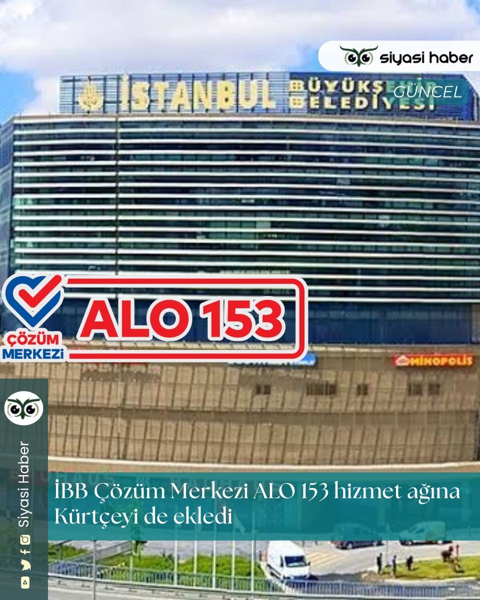 SiyasiHaberr's tweet photo. İBB Çözüm Merkezi ALO 153 hizmet ağına Kürtçeyi de ekledi

🦉İstanbul Büyükşehir Belediyesi (İBB), yurttaşların belediye hizmetlerine erişimini kolaylaştırmak amacıyla yürüttüğü çok dilli hizmet uygulamasının kapsamını genişletti. ALO 153 Çözüm Merkezi’nde Türkçe, İngilizce ve Arapça dillerine ek olarak Kürtçenin Kurmancî lehçesinde de hizmet verilmeye başlandı.

https://t.co/k1LavsAGtV