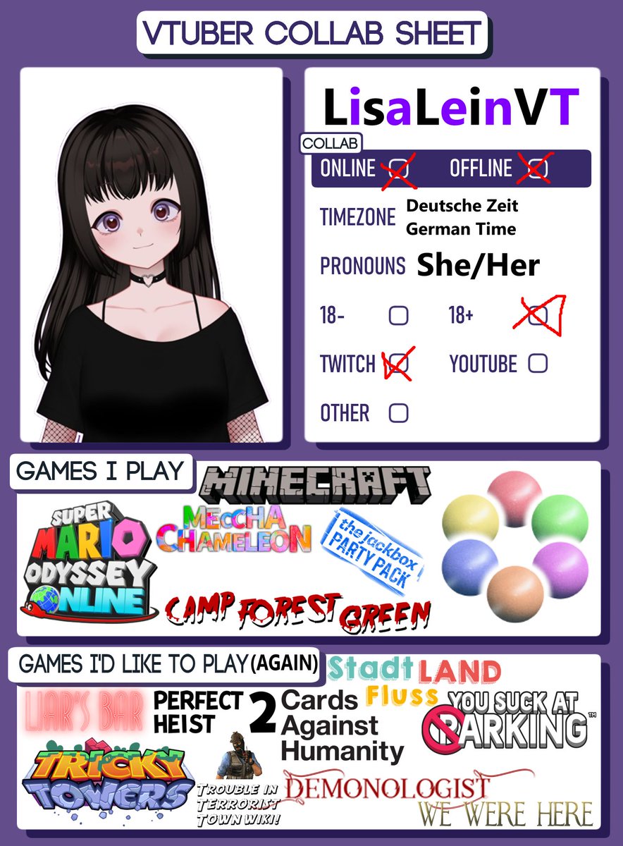 LisaLeinVT's tweet photo. Ich muss mal schon wieder ein neues Update zum #VtuberCollabSheet machen, da ich mich mit dem vorherigem Model aus gründen nicht mehr Identifiziere.
DMs für Collabs sind immer offen :3 https://t.co/mUl6MxJV3u