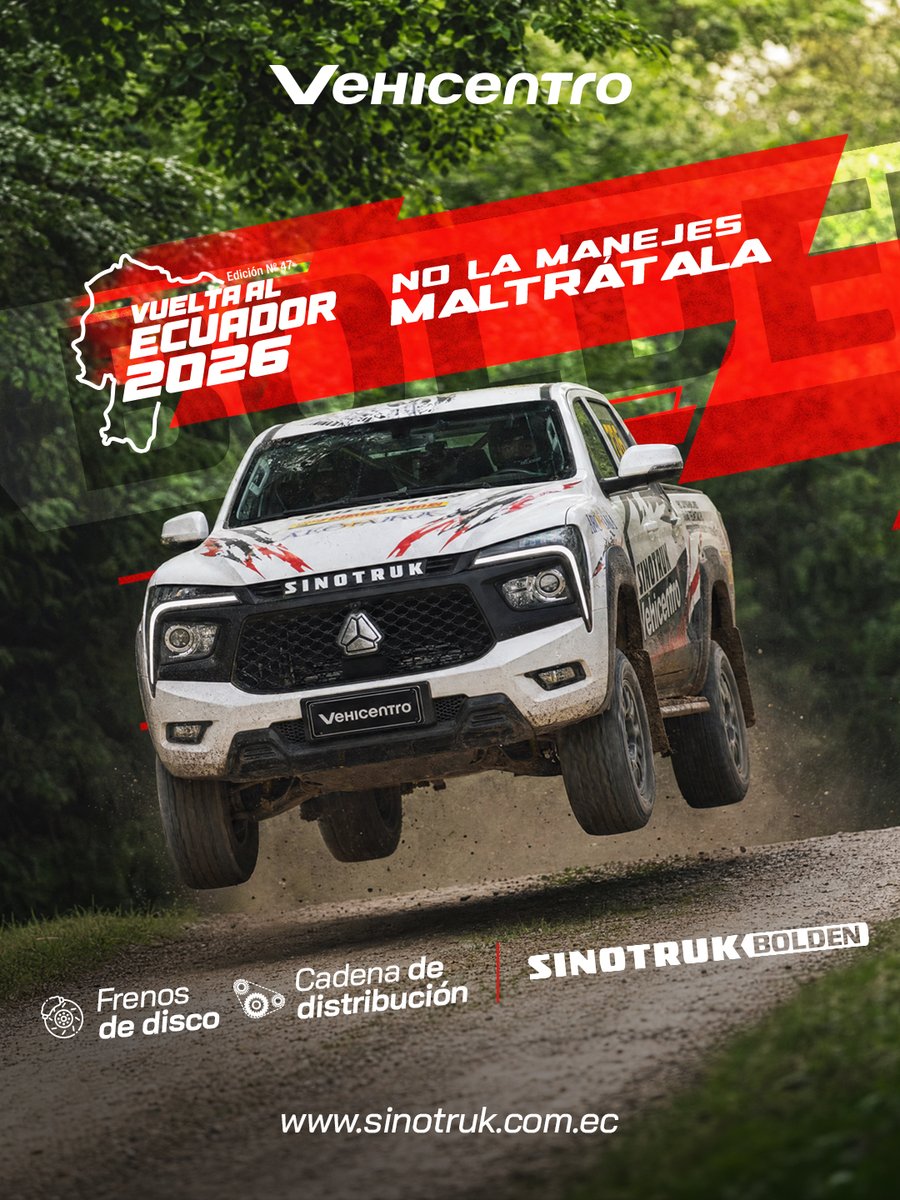 vehicentro's tweet photo. Sinotruk Bolden en las rutas más exigentes del país en la Vuelta al Ecuador 2026.

NO LA MANEJES. MALTRÁTALA.

#SinotrukBolden #VueltaAlEcuador2026 #SinotrukEcuador #Vehicentro #NoLaManejesMaltrátala

https://t.co/CiLGpIYaHc https://t.co/W96LkVYr1o