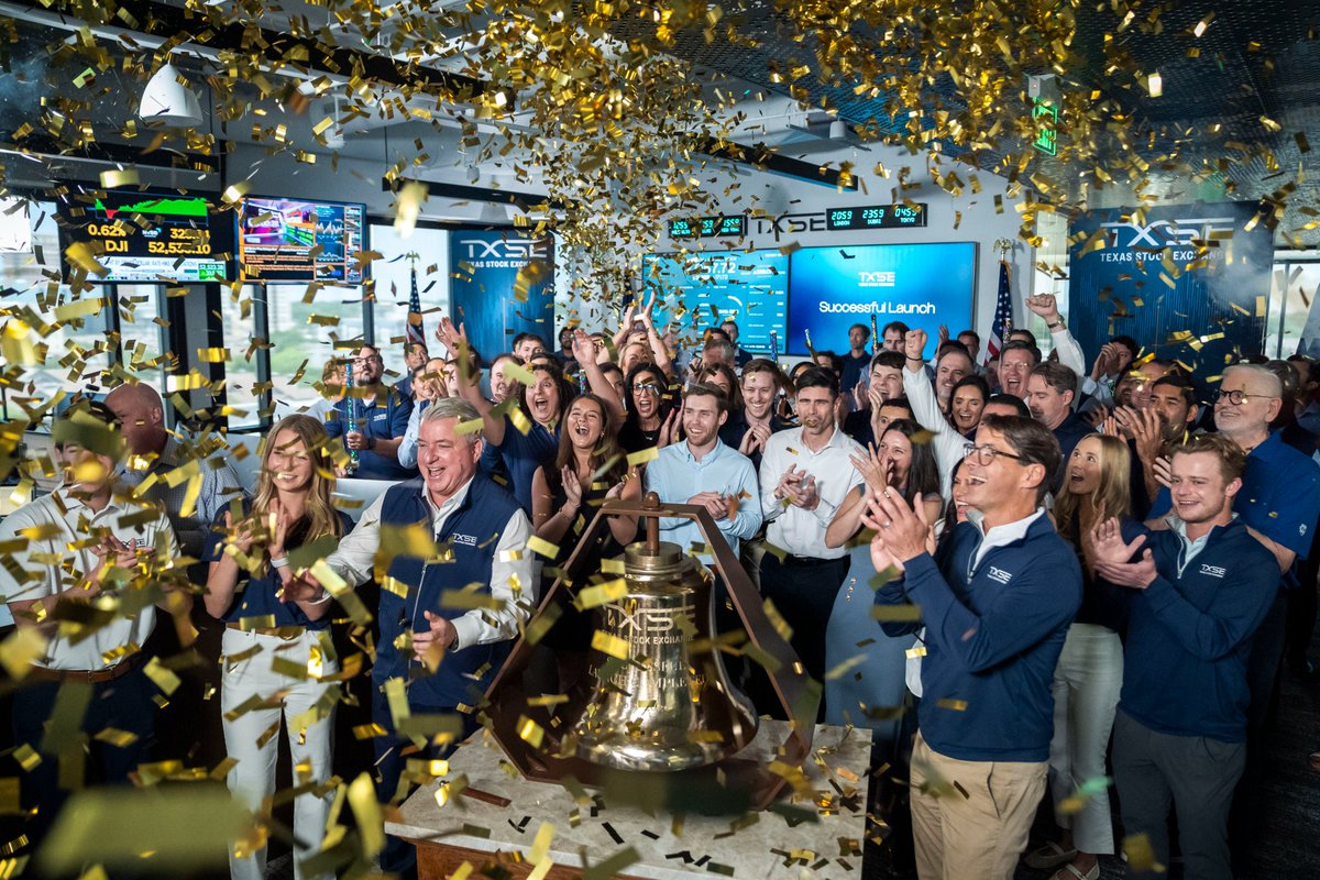 TXStockExchange's tweet photo. Today, the Texas Stock Exchange closed the market with our first ever broadcast bell ringing ceremony to commemorate the successful launch of full production trading. 

Our world-class development team has built the infrastructure to support what comes next — real competition for primary listings for the first time in decades.