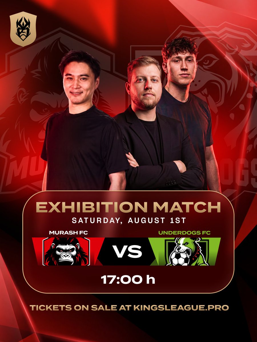 _KingsWorld's tweet photo. Junichi and Murash are back for one more 🇯🇵

Before the Kings World Cup Clubs Final, Murash FC takes on Underdogs FC in a special exhibition match 👀🔥

🎟️ Tickets go on sale tomorrow, August 1, at 9:00 AM (CEST)

📺 Can’t make it? Watch it live on the Kings World YouTube channel https://t.co/PYVWVKa7wA