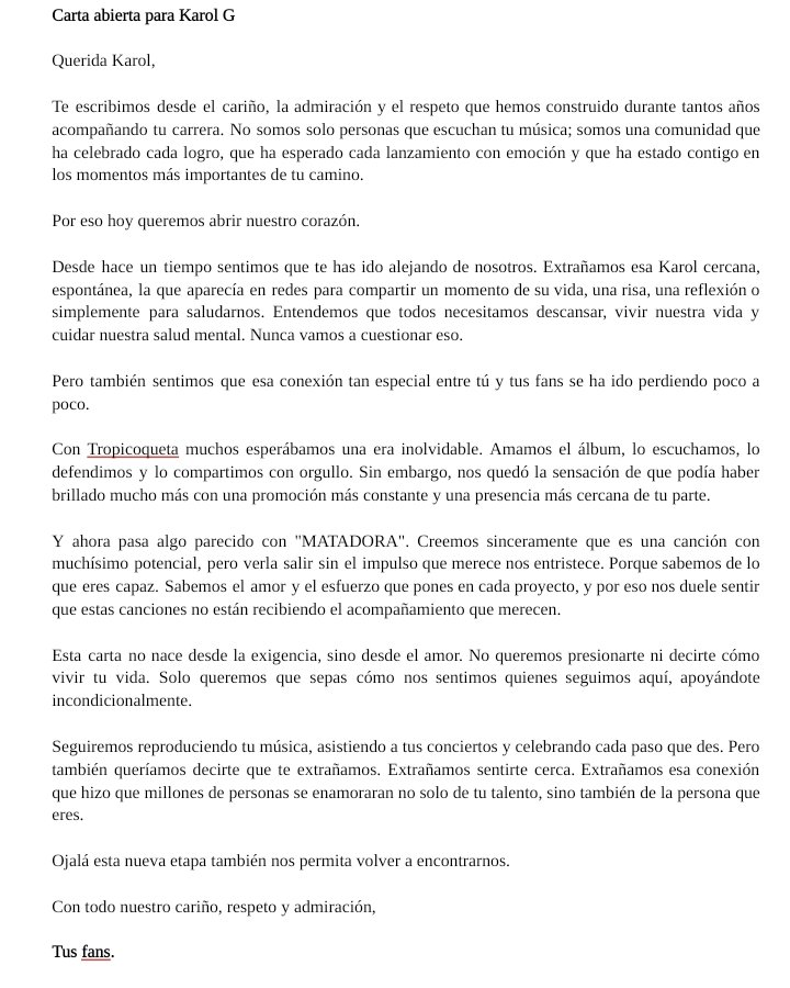 micaelgteam's tweet photo. .@karolg @bichotarecords

esta carta nace desde el amor, no desde el odio. https://t.co/ZuKZNEhIxY