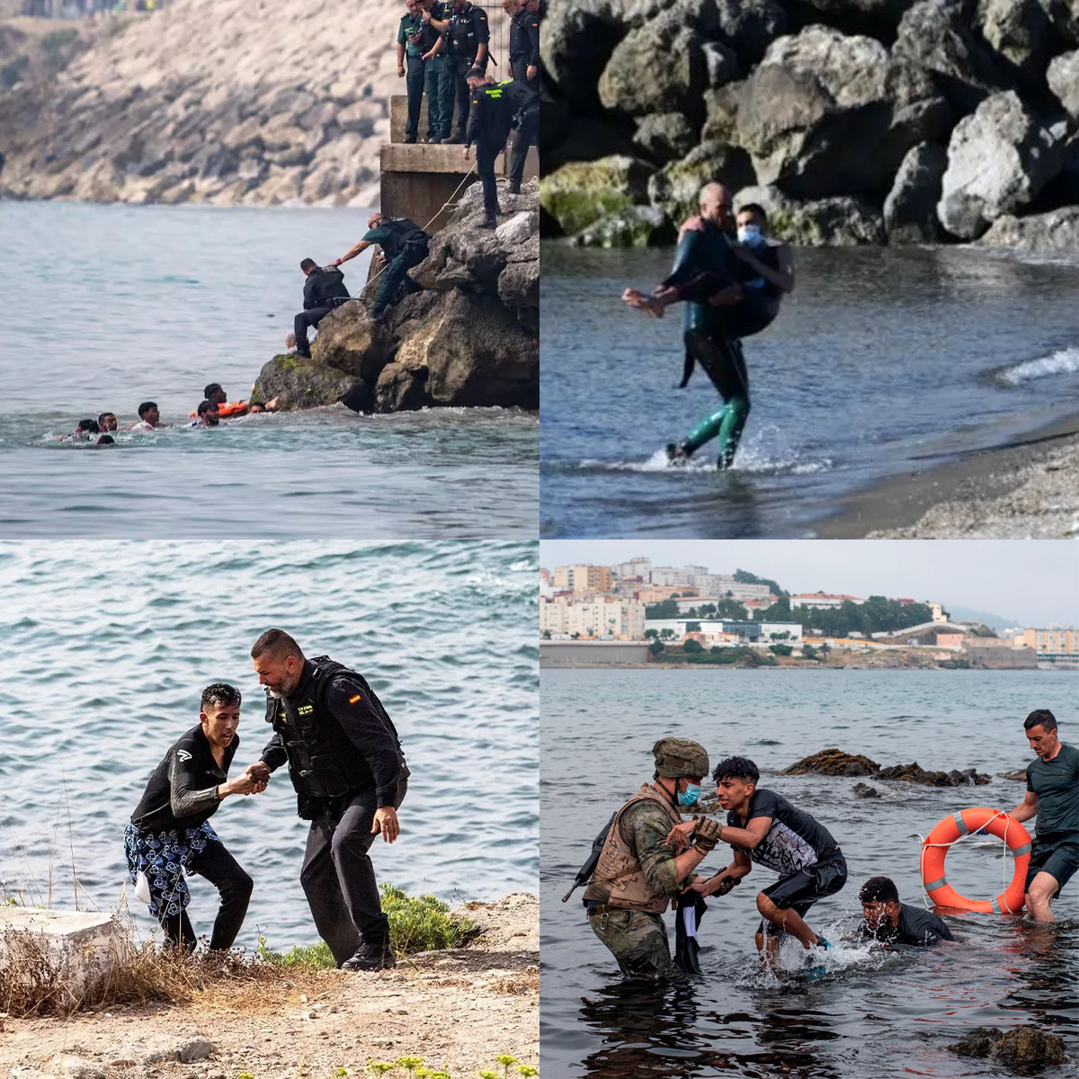 jfmoriche's tweet photo. Algunos en Washington, Tel Aviv y Rabat, y también unos cuantos que crecen a su sombra en Madrid, querían imágenes de nuestras fuerzas de seguridad y fuerzas armadas ametrallando niños en las playas.

Estas son las imágenes que se llevan. Esta es la lección que España les da. https://t.co/YYPk6v1tnn