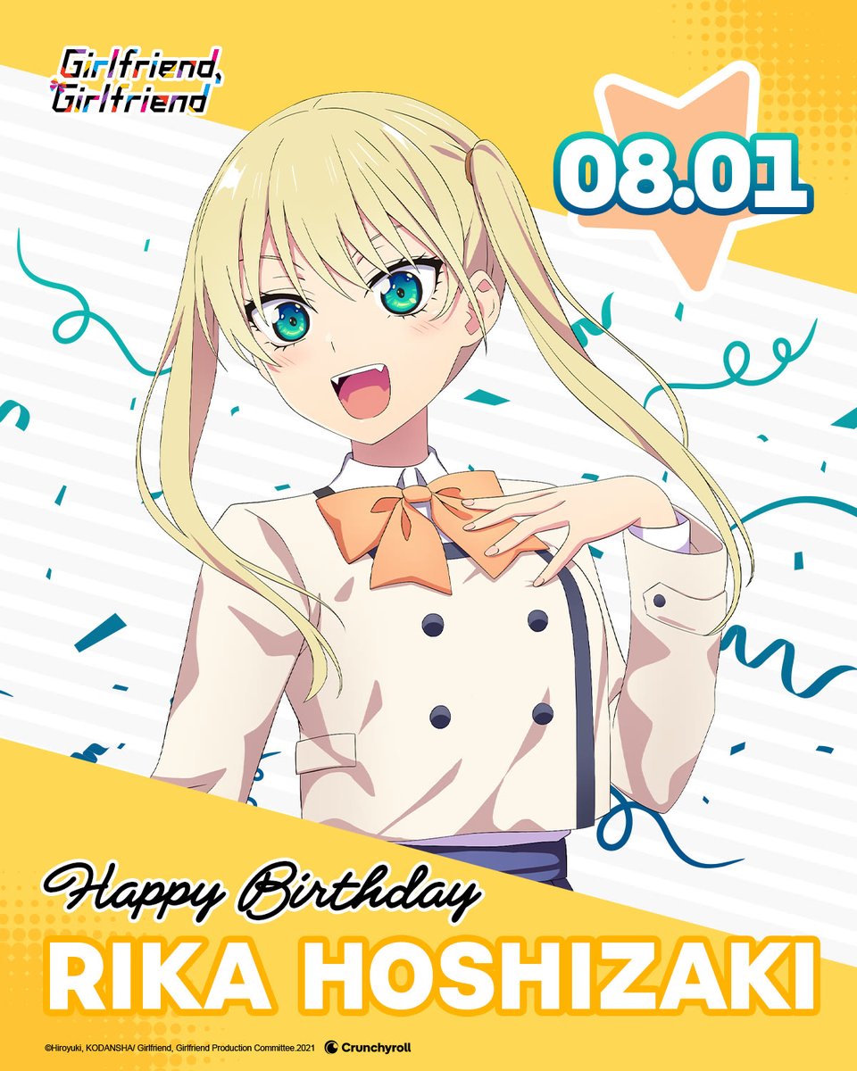 Crunchyroll's tweet photo. Happy birthday to the brightest girlfriend, Rika Hoshizaki! 💛 https://t.co/9yH3pNiJge