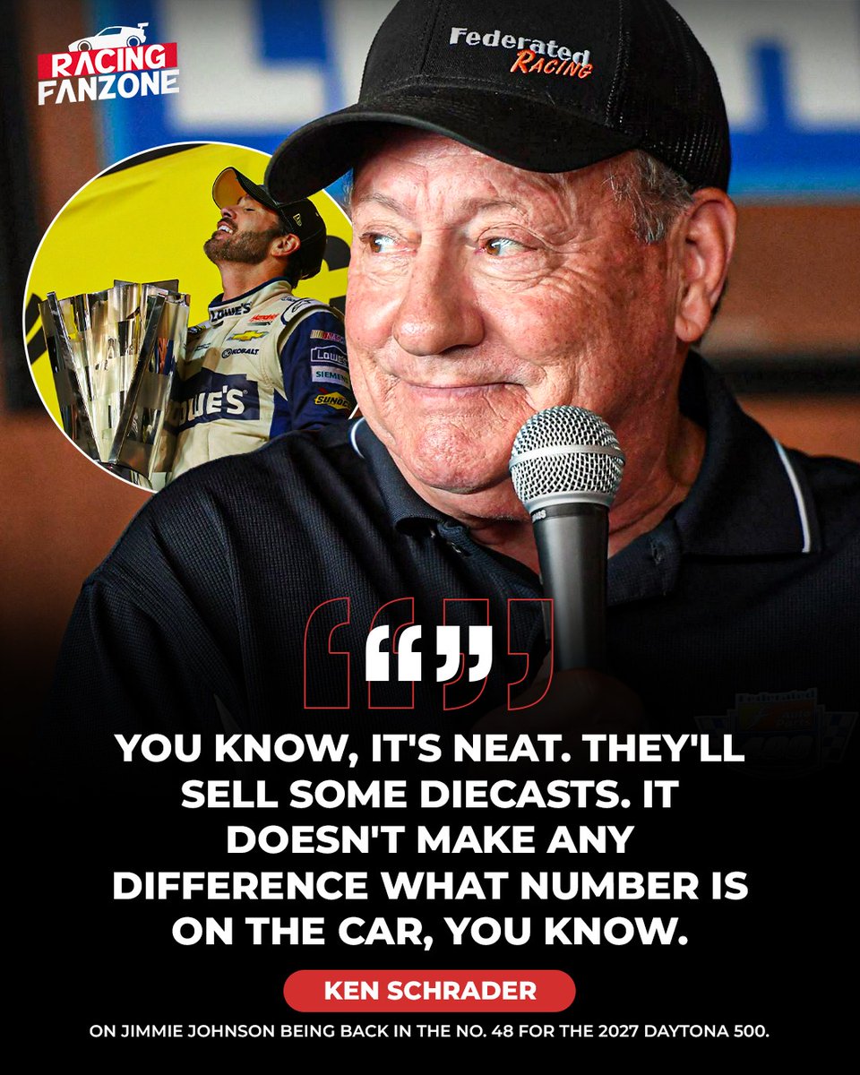 NASCARatSK's tweet photo. Ken Schrader downplays Jimmie Johnson returning to the No. 48 for the 2027 Daytona 500, believing it's just a marketing move 👀 https://t.co/qHDij84P4n
