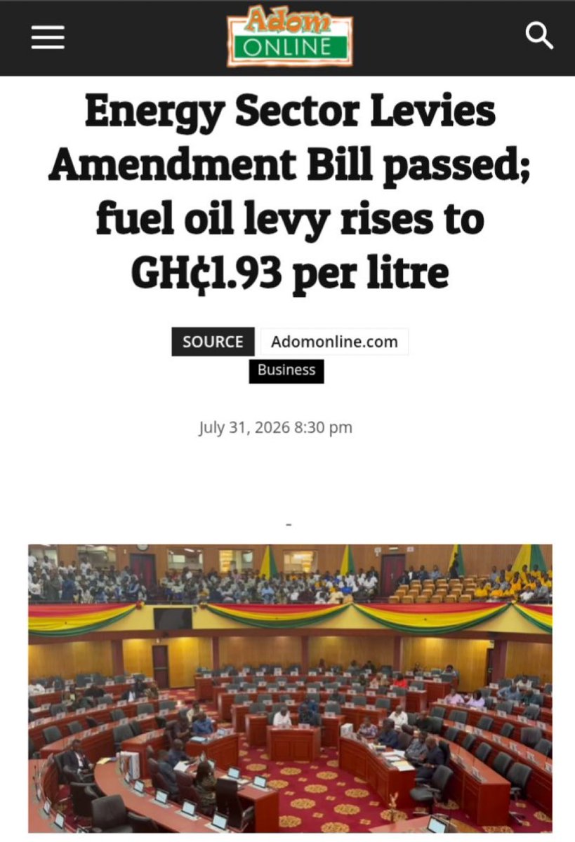 _KwabenaNPP's tweet photo. Just In:

The government has raised the 'Dumsor levy' on fuel to GH¢1.93 per liter.😳🤔
#NDCIsAScam https://t.co/I9tGr7sFYK