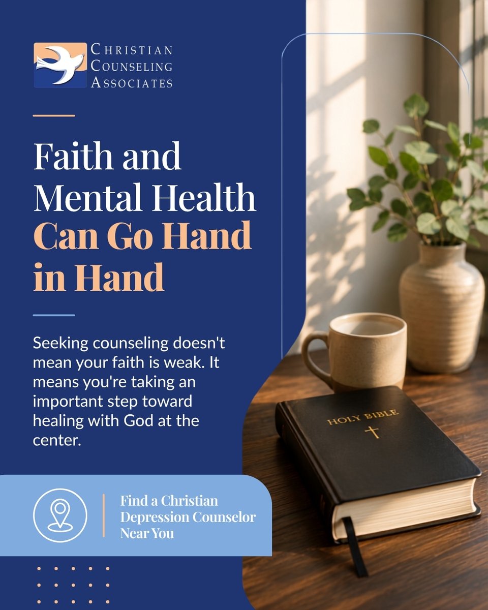 CCA_Counseling's tweet photo. Seeking #Counseling doesn't mean you're giving up your faith. It means inviting God into your healing journey. Take the next step today! https://t.co/0my9IRAt5v https://t.co/zMc8JxuyCm