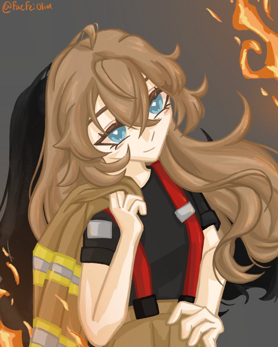 FaeFeiOlim's tweet photo. FIRE! Not to worry, here's Season 11 firefighter Pearl :)

#hermitcraft #pearlescentmoonfanart https://t.co/8ef14kEEwq