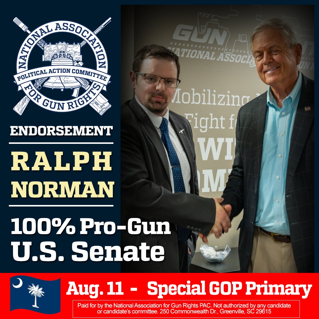 gunrights's tweet photo. 🚨 ENDORSEMENT ALERT 🚨
The National Association for Gun Rights PAC is proud to endorse Congressman @RalphNorman for U.S. Senate in South Carolina!
✅ 100% pro-gun voting record
✅ Perfect score on NAGR's Candidate Survey
✅ Co-sponsor of Real Constitutional Carry (H.R. 645)
South Carolina, this is your chance to send a FIGHTER for the Second Amendment to the U.S. Senate. Vote Ralph Norman on August 11th! 🇺🇸