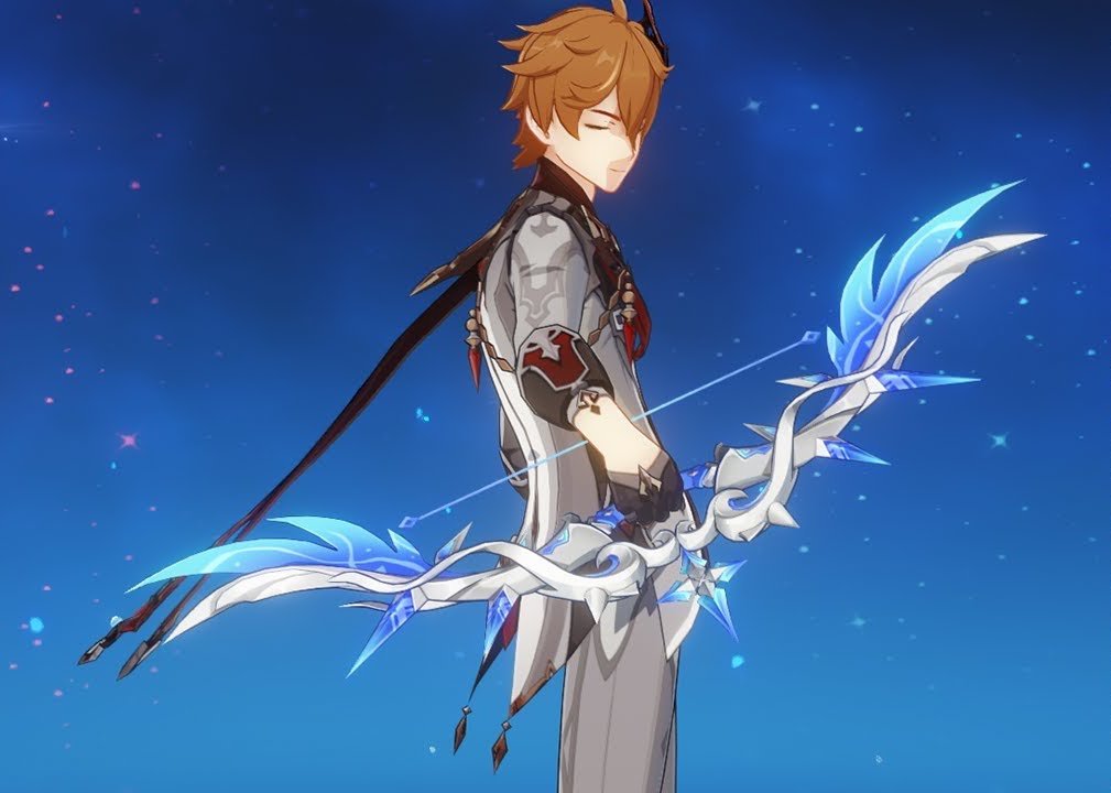 EliraEcwipse_'s tweet photo. I remember people were upset at how his bow doesn't fit his color scheme at all. Aside from it being Snezhnaya themed and matching her majesty, I am GLAD he got a bow that is a gift that keeps on giving and I am PROUD to be the owner of that bow since the first day https://t.co/S4NgFXoezW