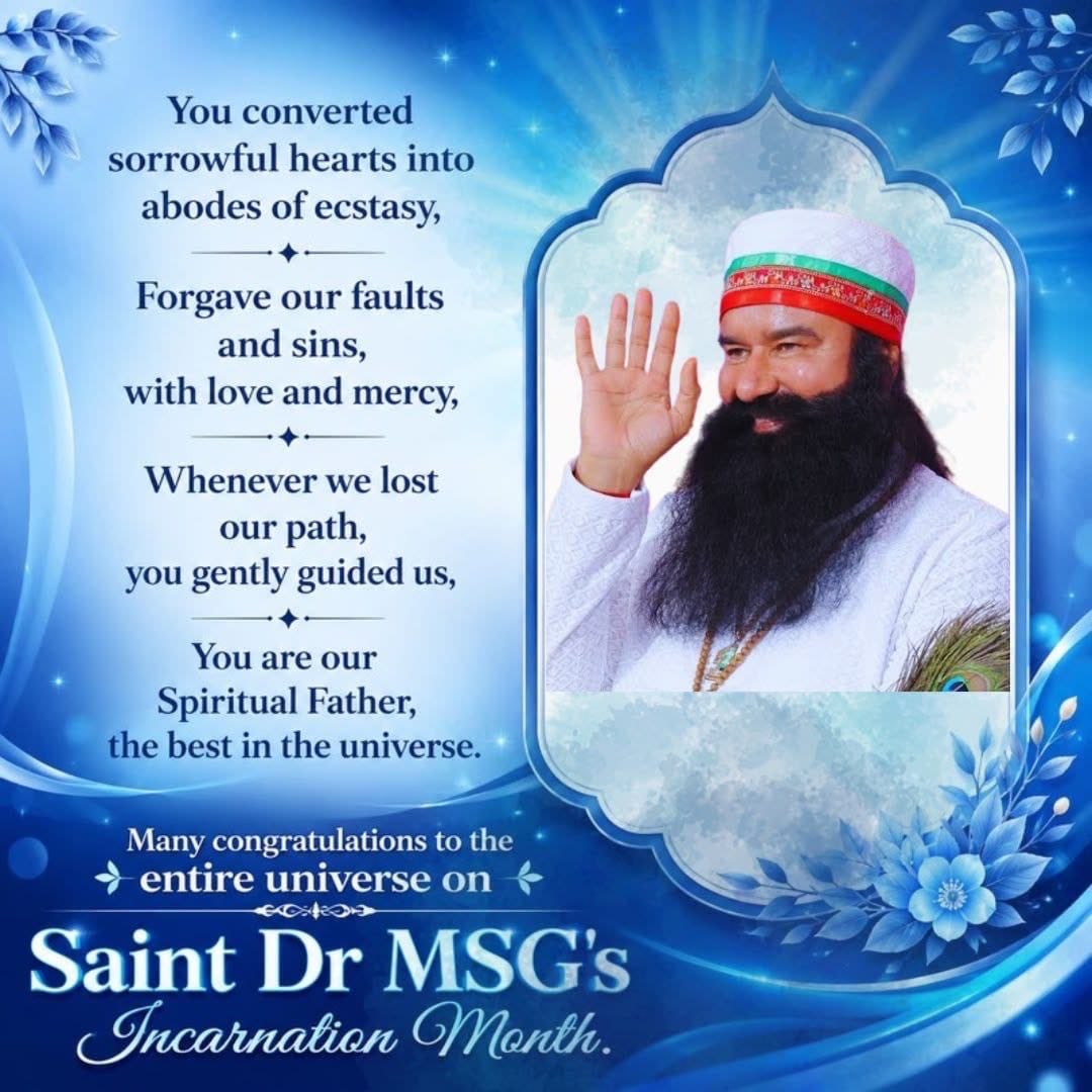 k_mausami's tweet photo. The #AuspiciousAugust month has finally arrived n every DSS devotee’s heart is filled with extreme joy n gratitude as it’s the birth month of 
Saint Gurmeet Ram Rahim Ji, the SPIRITUAL FATHER who taught the righteous n peaceful way of living. 
Happy MSG Bhandara to entire cosmos. https://t.co/M7E1qtf6AT
