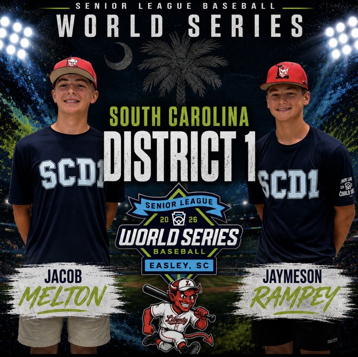 LHSBsbDevils's tweet photo. Good Luck to Jacob Melton &amp; Jaymeson Rampey &amp; the rest of the SCD1 team as they compete in the Senior League World Series starting tomorrow! https://t.co/i7zAVRvFz0