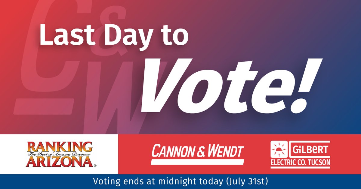 WendtCannon's tweet photo. 🚨 LAST DAY TO VOTE! 🚨

Help Cannon &amp; Wendt take the top spot in Ranking Arizona!

1️⃣ Click the link below
2️⃣ Go to Real Estate — Commercial > Electrical Contractors
3️⃣ Find Cannon &amp; Wendt &amp; hit VOTE! ⚡️

Cast your final vote here: https://t.co/ikd0yl1gSa

#RankingArizona https://t.co/shg7LITRer