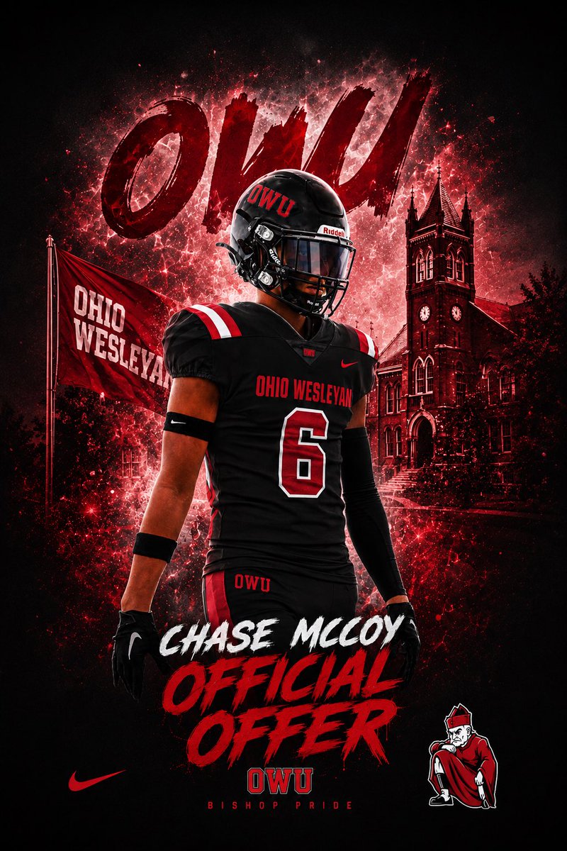 ChaseMcCoy48358's tweet photo. After an outstanding visit at Ohio Wesleyan University, I blessed to have received my 7th collegiate football offer! Thank you to the coaching staff for believing in me! @CoachJohnsonOL @CoachTomWatts @HaydenHThomas @OWUFootball https://t.co/XStVT0oEHi