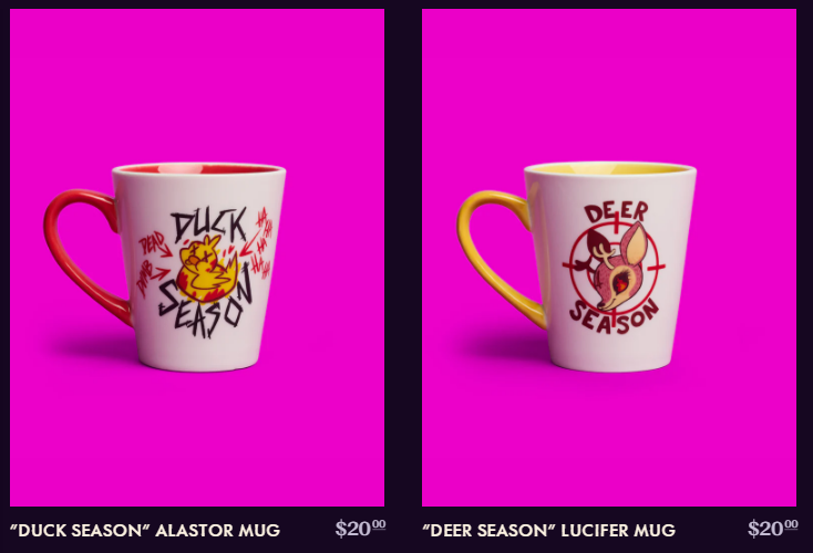 decoradoomed's tweet photo. i'm sorry to other ships that dont get the same merch drip that radioapple does

i feel so greedy but every time they get a new merch piece together i get a massive hit of dopamine

i love lucifer and alastor so much https://t.co/0wdH5NEcSc