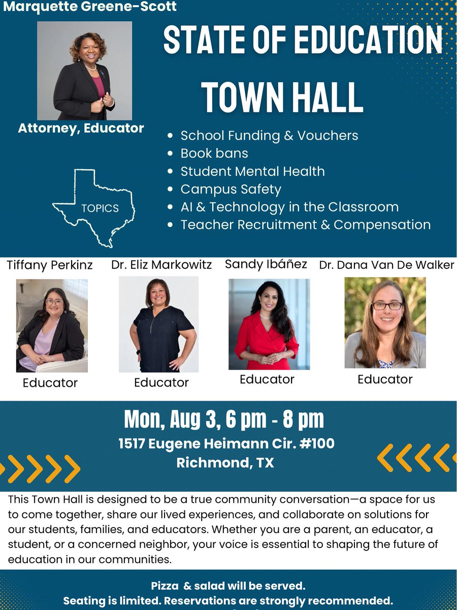 SandyForTXHD28's tweet photo. I hope you'll join us for an evening of meaningful conversation as we listen, learn, and work together to build a stronger future for our students, our schools, and our community.

Please text (346) 747-6733 to RSVP, I look forward to seeing you there!

#Texas #Education https://t.co/FLk8n9qnxw