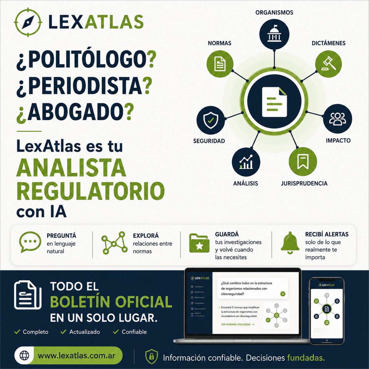 NissOscar's tweet photo. ¿Abogado? ¿Periodista? ¿Politólogo? ¿Investigador?

Dejá de buscar normas una por una.

Con LexAtlas podés conversar con el Boletín Oficial, descubrir relaciones entre normas, guardar investigaciones y analizar cambios regulatorios en minutos.

Probalo gratis
