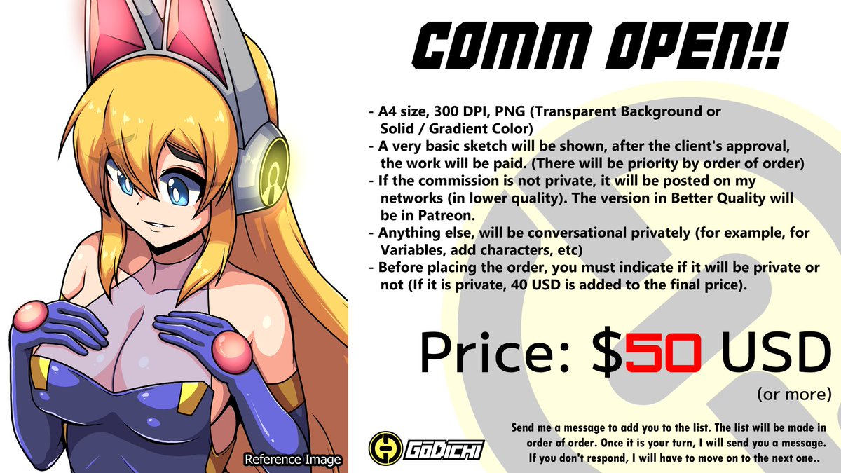 GoDichi_Oficial's tweet photo. 🌟🌟Want to see your favorite character illustrated by me?🌟🌟

This is your chance!

Commissions are now open!

I've been working for you for over 5 years, you can trust my services! You can contact me via DM, through my Discord, or via VGen. Thank you so much! ^^