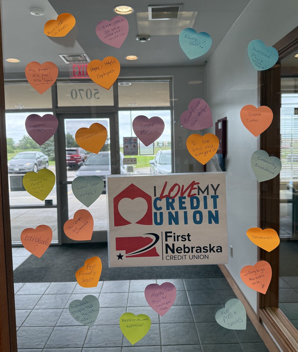 firstnebraska's tweet photo. 💙 What a great I Love My Credit Union Day! 💙

Thank you to everyone who stopped by today to celebrate with us! We loved reading your sticky notes and seeing all the reasons you love being an FNCU member. 📝

We hope you enjoyed a cookie too! 🍪

#ILoveMyCreditUnion https://t.co/3iBVjy09Gj