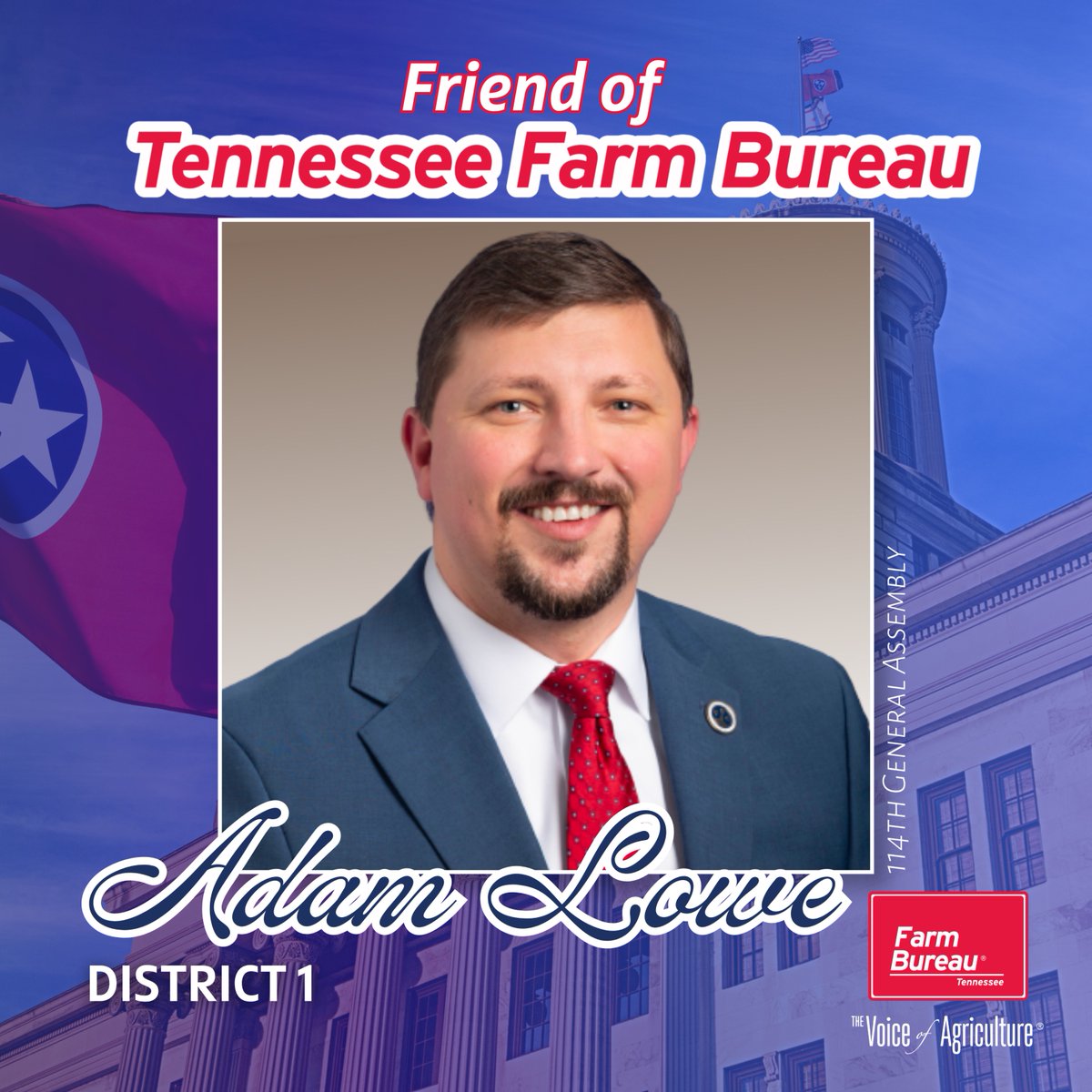 TNFarmBureau's tweet photo. Congratulations to @jadamlowe on being recognized as a Friend of Farm Bureau! We appreciate your commitment to Tennessee agriculture and your engagement with Farm Bureau members throughout your district.
Read more ➡️ https://t.co/S48QzvodbZ
#TNFarmBureau | #FriendofTNFB https://t.co/z2TxRLtUl4