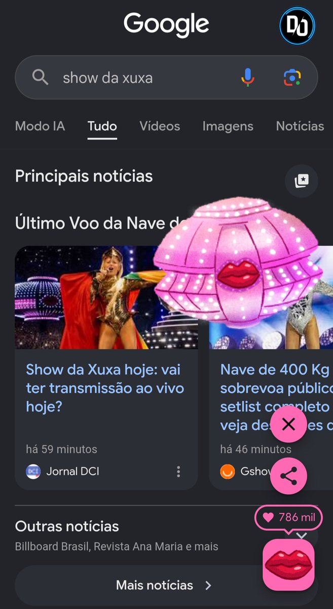 DemiOther_Tech's tweet photo. 📣 VEJA: Ao escrever na barra de pesquisa: "show da Xuxa" no Google, aparece na imagem a nave voando na tela

#Xuxa 
#ShowdaXuxa 
#OUltimoShowDaNave https://t.co/e4QEftG8m3
