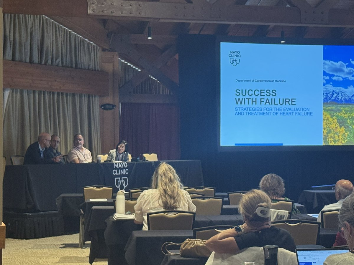 MayoClinicCVS's tweet photo. Phenomenal second day @MayoClinicCV Success with Failure course as @JuanCrestanello presents surgical decisions in valvular heart disease &amp; our expert panel shares insights on structural heart disease in hf! #trailbornmountainresort #jacksonhole https://t.co/QPV4Cio6kZ