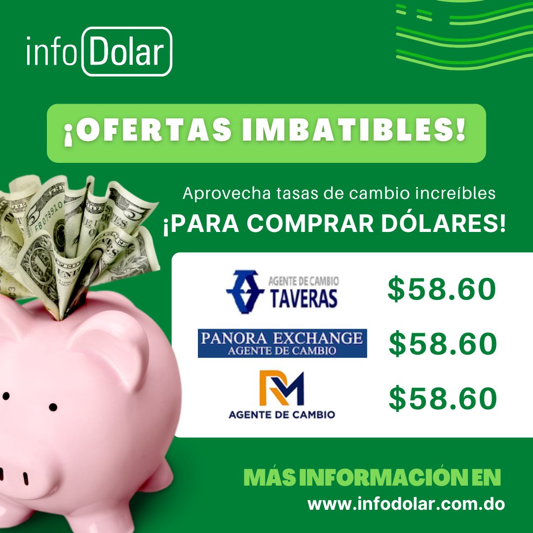 infodolardo's tweet photo. ¡OFERTAS IMBATIBLES!
Aprovecha tasas de cambio increíbles para comprar dólares.

Comparativas de precio del dólar en bancos y agentes de cambio de República Dominicana.
Toda la información sobre el dólar hoy en https://t.co/NV1njYs18N

#dolar #tasadecambio #republicadominicana https://t.co/ZIGprBWJzl